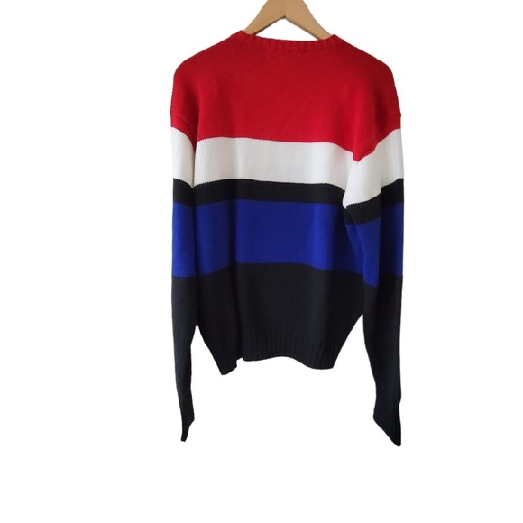 Polo Ralph Lauren Red White Blue Striped Crew Neck Knit Sweater Cotton Color Blk - Picture 3 of 7